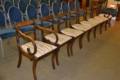 Lot 459 - Set of eight 19th century style dining chairs with brass inlay