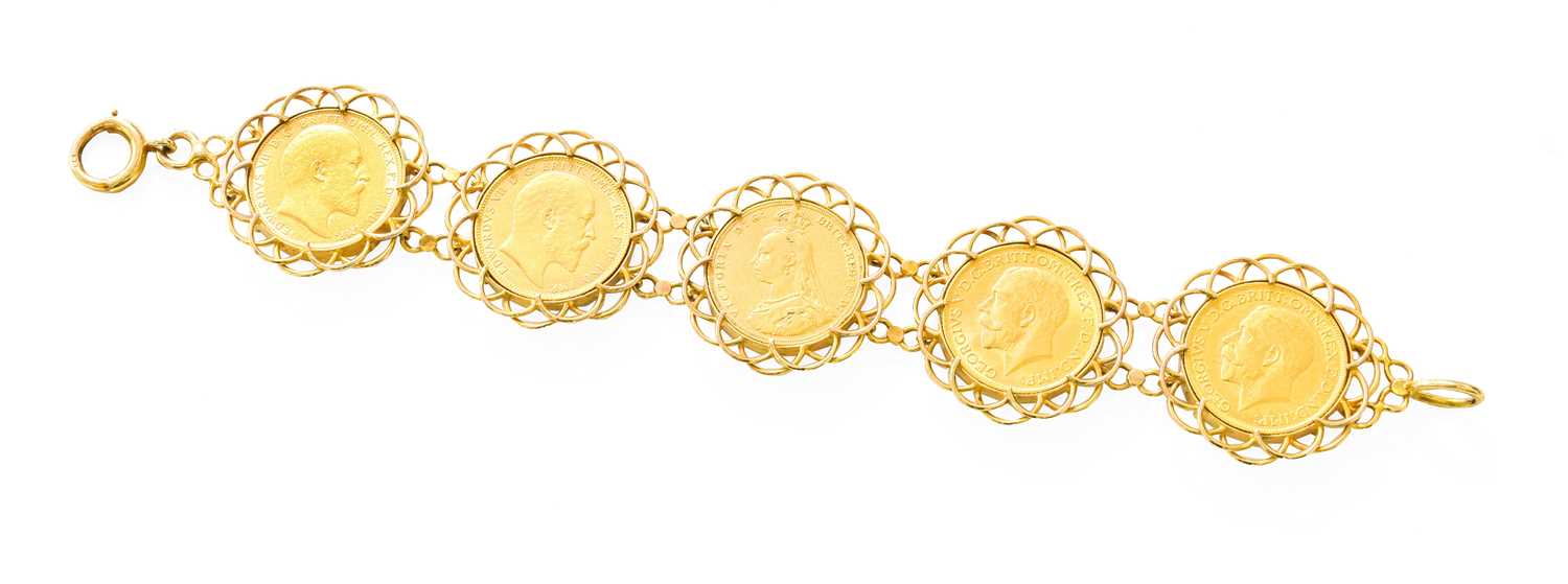 Lot 406 - A Sovereign Bracelet, the five full sovereigns...