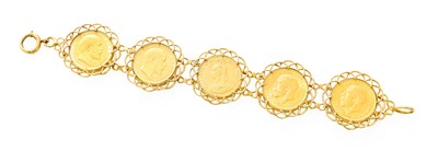 Lot 406 - A Sovereign Bracelet, the five full sovereigns...