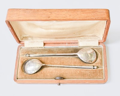 Lot 176 - A Cased Pair of Russian Silver Spoons, Maker's...