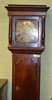 Lot 475 - Oak longcase thirty-hour clock with brass square dial, initialled 'G.H' and dated 1757