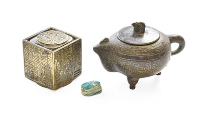 Lot 452 - A Chinese Metal Puzzle Box / Seal, together...