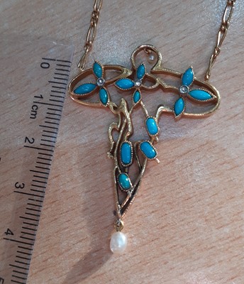 Lot 2124 - A French Art Nouveau Turquoise, Pearl and...