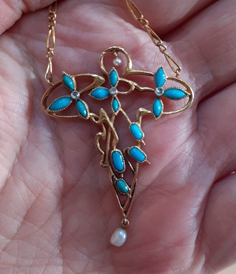 Lot 2124 - A French Art Nouveau Turquoise, Pearl and...