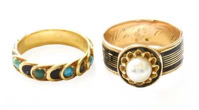 Lot 453 - A Turquoise and Enamel Ring, unmarked, finger...