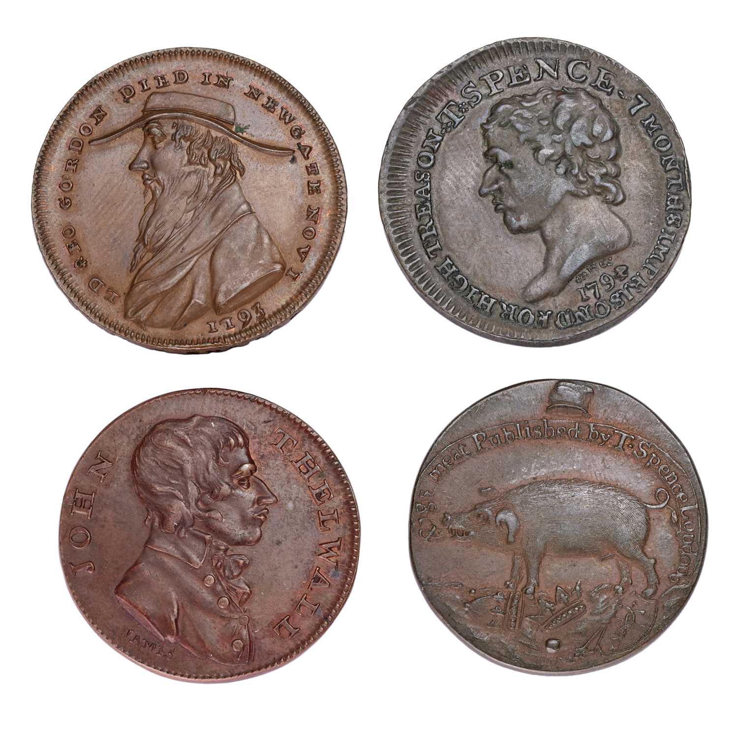 Lot 420 - 4x Middlesex, Thomas Spence Tokens,