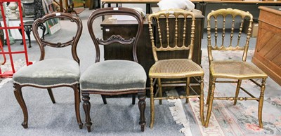 Lot 1444 - A Pair of Cane Seated Gilt Side Chairs,...