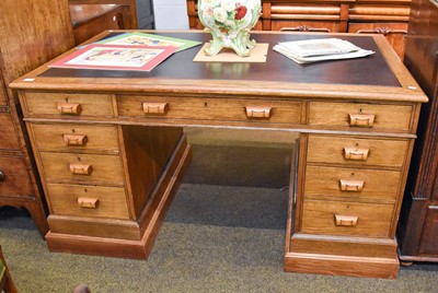 Lot 1307 - A Late Victorian Oak Pedestal Desk, 153cm by...