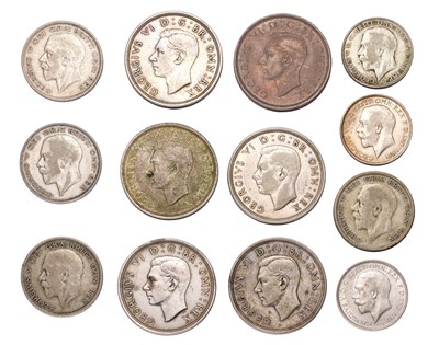 Lot 124 - Mixed George V and VI Silver Coinage; 13 coins...
