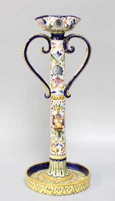 Lot 315 - A 19th Century Continental Faience Candlestick,...