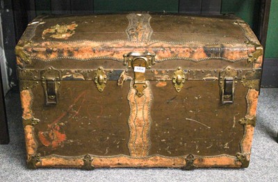 Lot 1454 - A Studded Leather and Canvas Bound Trunk, 88cm...