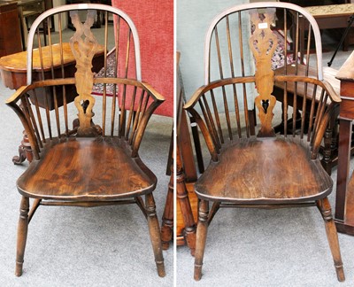 Lot 1398 - A Pair of Elm Windsor Chairs