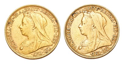 Lot 245 - 2x Victoria, Sovereigns 1894 and 1895; good...