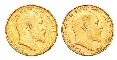 Lot 264 - 2x Edward VII, Sovereigns 1910P and 1910;...