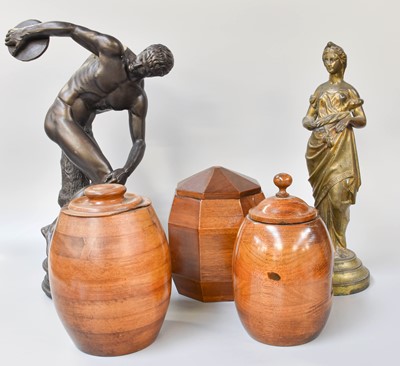 Lot 325 - Three Treen Tobacco Jars; together with a...