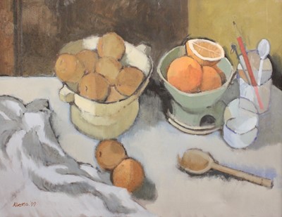 Lot 1082 - Arthur Keene (1930-2013) Still life of oranges...