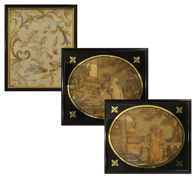 Lot 302 - A Pair of Regency Silkwork Panels, depicting...