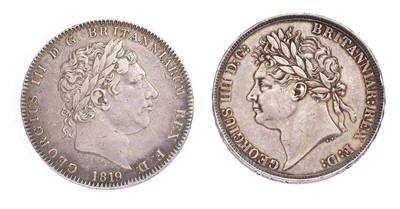 Lot 75 - 2x Georgian Crowns; to include; George III,...