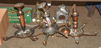 Lot 1137 - Three Copper Plated Art Deco Ceiling Lights,...