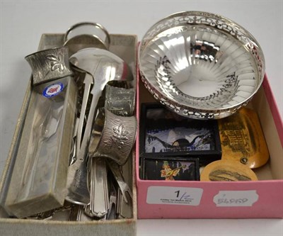 Lot 1 - A silver dish, Mauchlineware items, lobster picks etc