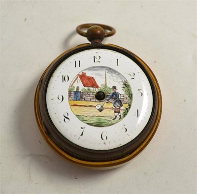 Lot 3 - A 19th century pocket watch with painted dial and verge escapement is associated case