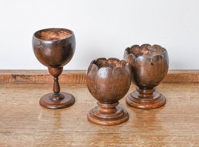 Lot 184 - A Near Pair of Coconut Pedestal Bowls, 19th...