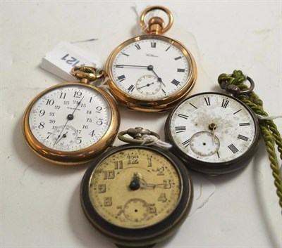 Lot 11 - A Waltham gold plated gentleman's pocket watch another, a silver cased pocket watch (a.f.) and...