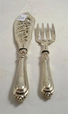 Lot 12 - A pair of Victorian silver fish servers with pierced silver blades and handles
