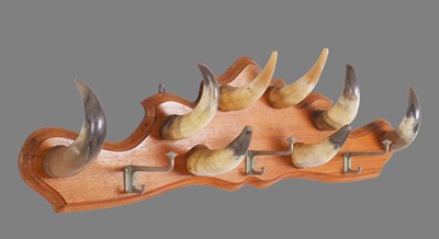 Lot 101 - Animal Furniture: A Cow Horn Mounted Coat Rack,...