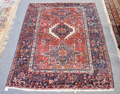 Lot 1015 - Karabagh Rug, the rose pink field with three...