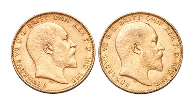 Lot 263 - 2x Edward VII, Sovereigns, 1904P, Perth Mint;...