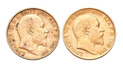 Lot 265 - 2x Edward VII, Half Sovereigns, 1904 and 1910;...