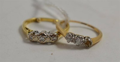 Lot 38 - Two diamond three stone rings, one with stone missing