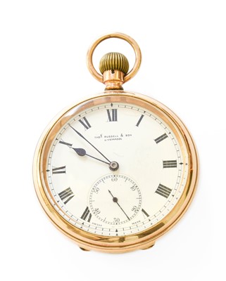 Lot 396 - A 9 Carat Gold Open Faced Pocket Watch, signed...