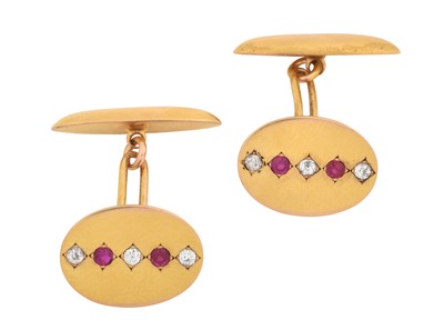 Lot 2118 - A Pair of Ruby and Diamond Cufflinks, by...