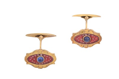 Lot 2119 - A Pair of Russian Sapphire and Enamel...