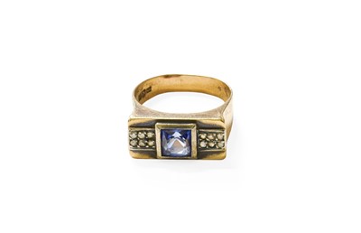 Lot 369 - A Synthetic Sapphire and Diamond Ring, the...