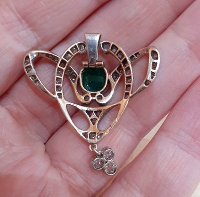 Lot 2053 - An Emerald and Diamond Pendant of openwork...