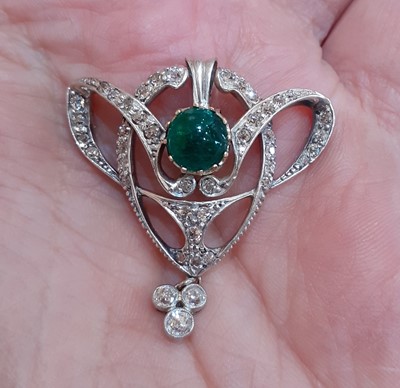 Lot 2053 - An Emerald and Diamond Pendant of openwork...