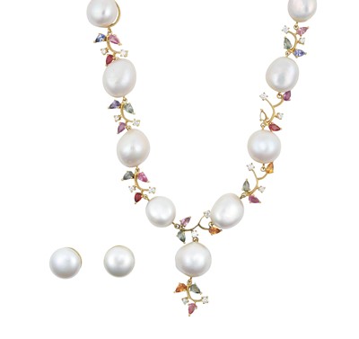 Lot 2248 - A Cultured Pearl, Sapphire and Diamond...