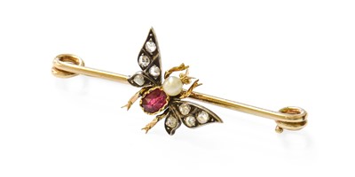 Lot 365 - A Diamond, Ruby and Pearl Brooch, the insect...