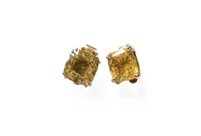 Lot 348 - A Pair of Smoky Quartz Earrings, the cushion...