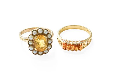 Lot 373 - A Citrine and Split Pearl Cluster Ring, the...