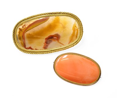 Lot 329 - Two Banded Agate Brooches, the oval plaques in...