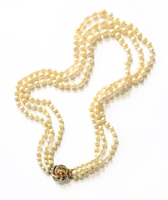 Lot 342 - A Graduated Three Row Cultured Pearl Necklace,...