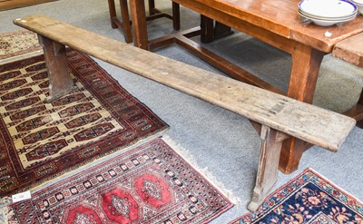 Lot 180 - A Pair of Oak Plank Top Benches, each 200cm long