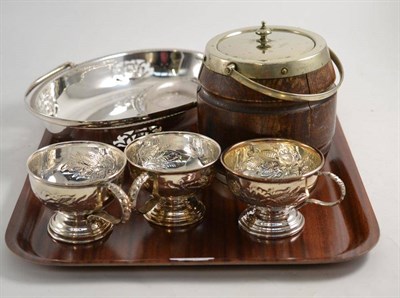 Lot 62 - A set of fifteen silver on copper punch cups, a biscuit barrel etc