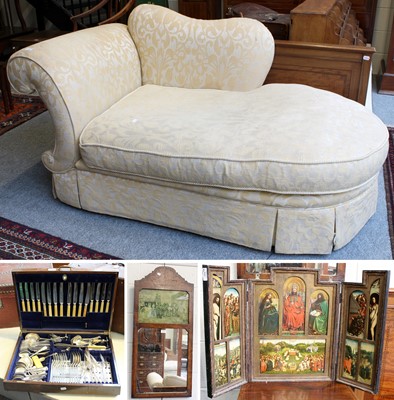 Lot 153 - A Yellow Brocade Upholstered Chaise Longue,...