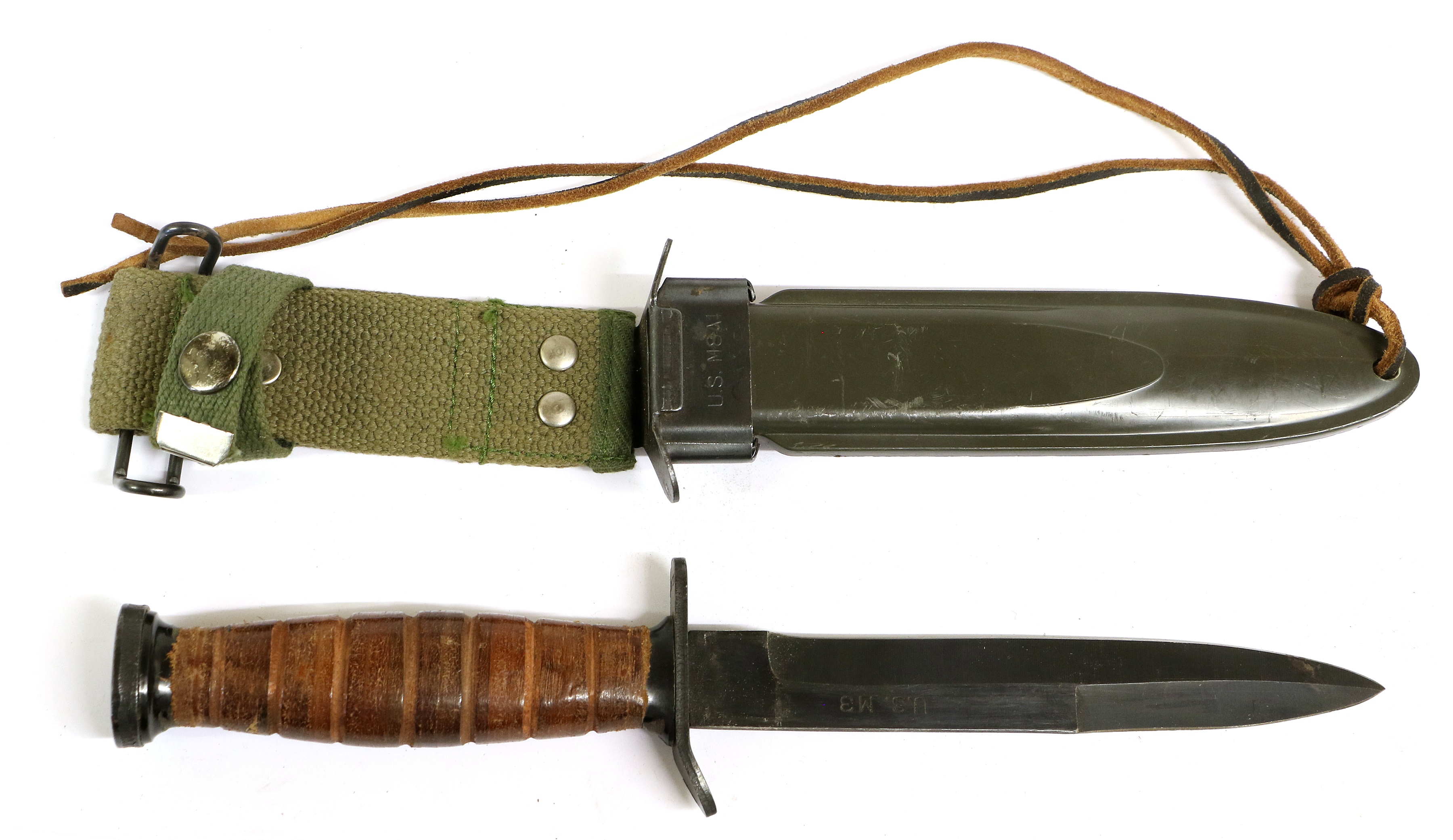 Lot 195 - A US M3 Combat Knife, the 16cm blued steel