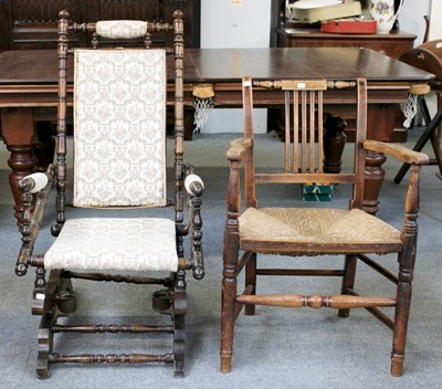 Lot 51 - A 19th Century Elm Open Arm Chair, together...